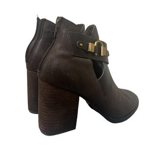 ISOLA Nordstrom 100% Leather Real Booties Ladora Larkin Brown Block Wood Heel 8